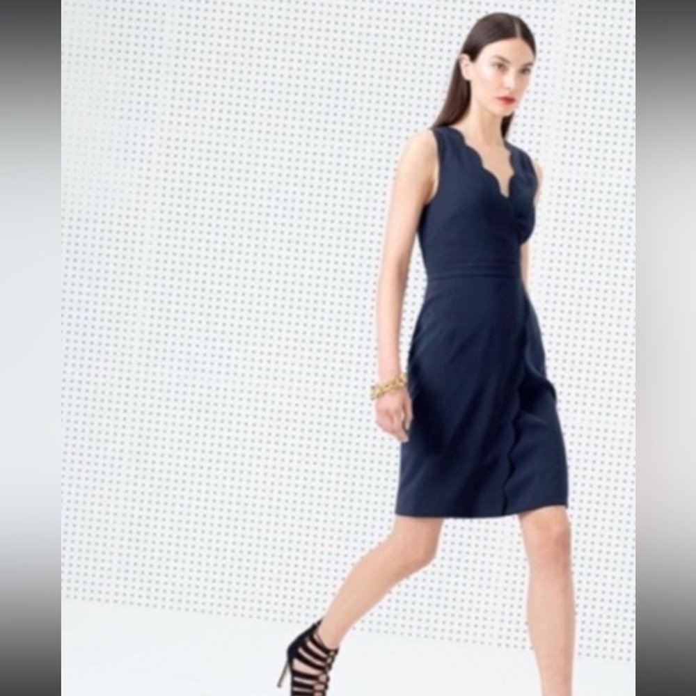 NWT Jcrew Navy Cross Over Scalloped dress